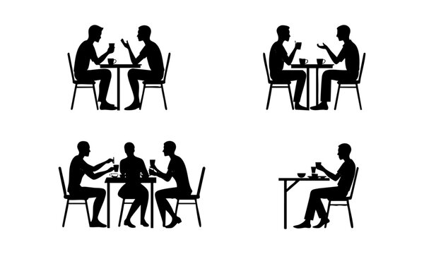 Seated People Talking and Drinking Silhouette Collection.