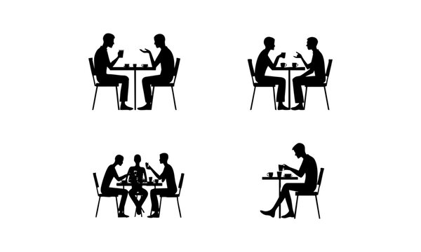 People Sitting at Cafe Tables Silhouette Collection.