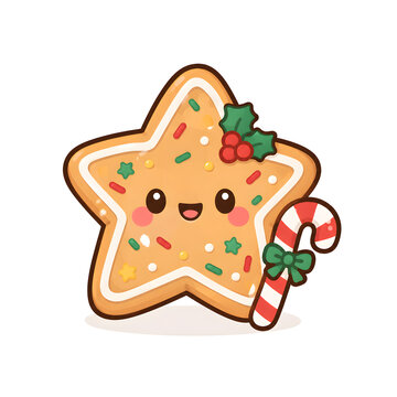 Cute Christmas Star Cookie Flat Vector Illustration