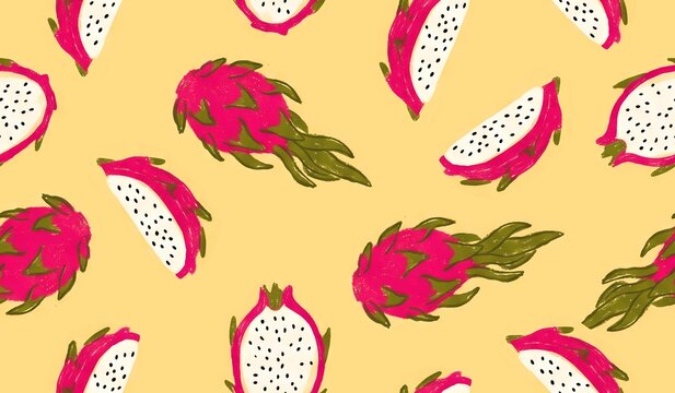 Cute dragon fruits pattern background design
