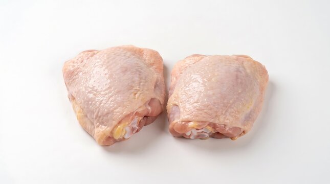Two Raw Chicken Thighs on White Background stock photo