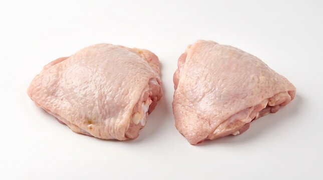 Two Raw Chicken Thighs on White Background stock photo