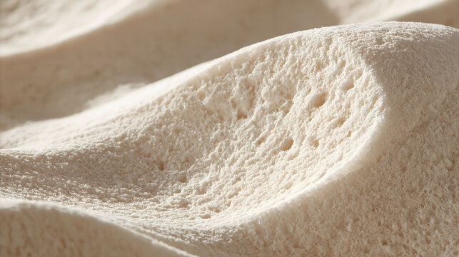Extreme close-up porous mycelium bioplastic surface, advanced sustainable biomaterial texture, eco-friendly organic packaging concept, 8k copy space
