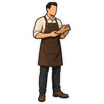 Vector Illustration of a Male Professional Shoemaker Wearing a Brown Apron and Holding a Handcrafted Leather Shoe, Cobbler Craftsmanship Concept Isolated on White Background.