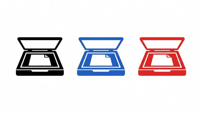 Flatbed Document Scanner Office Icons Set