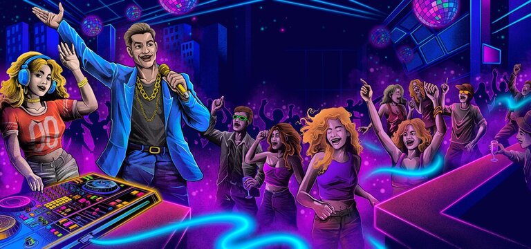 night club music party DJ host night club colorfull wave graphic resource illustration