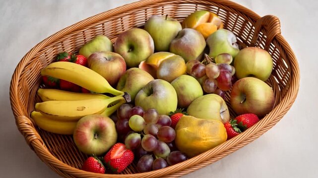 Fruit basket transformation color transformation. Food freshness education, nutrition presentations, and healthy eating campaigns.