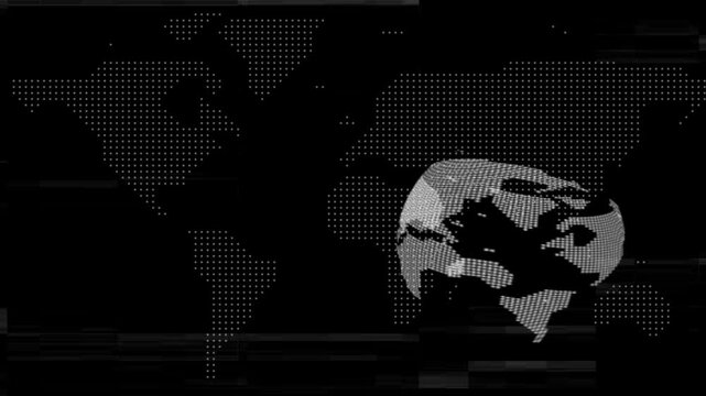 Digital Earth globe rotating animation, News background seamless loop, breaking news studio background, News background with world map earth globe animation concept
