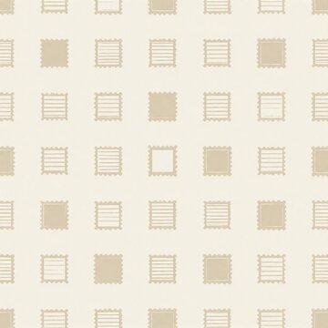 Postage seal and scalloped edge seamless pattern background with muted umber ivory repeats