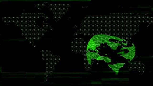 Digital Earth globe rotating animation, News background seamless loop, breaking news studio background, News background with world map earth globe animation concept