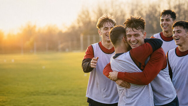 Soccer player emotional comeback to team training after injury