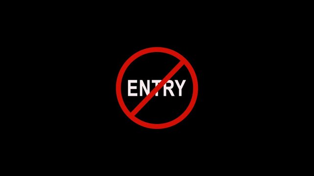 Red no entry prohibited sign animation on black background, warning symbol and restricted access concept