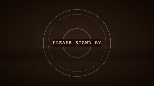 Vintage Please Stand By Message Displayed on Retro Television Broadcast Signal Test Pattern Screen