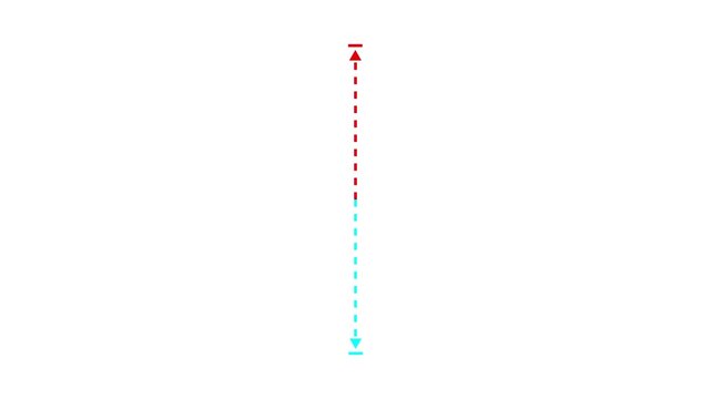 Minimalist animated red and blue dashed vertical arrows showing upward and downward directional movement on white background, for motion and, data presentation