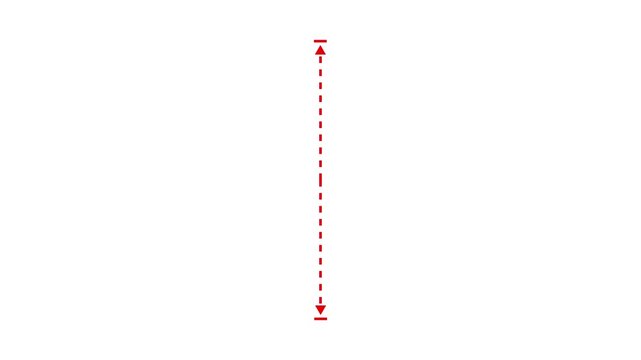 Minimalist red vertical dashed arrow measuring height with horizontal endcaps on white background, red arrow
