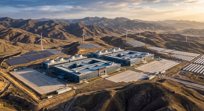 中国西部の広大な大地にそびえ立つ、最先端の巨大データセンター群。東数西算のインフラ。