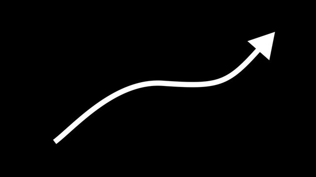 White upward curving arrow drawing on black background for business success and growth path