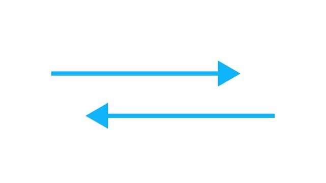 Two blue arrows pointing opposite directions on white background motion graphics