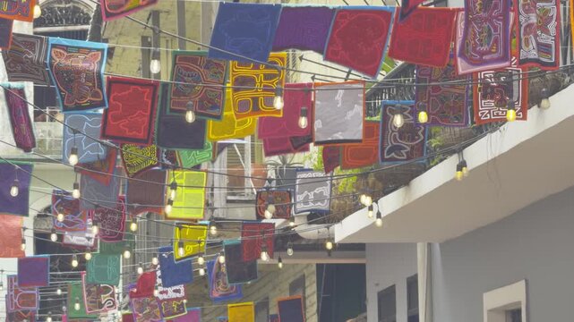 Hanging Molas in the wind in Panama City, Panama