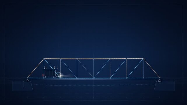 Truss Bridge Force Flow Blueprint Truck Crossing Seamless Loop