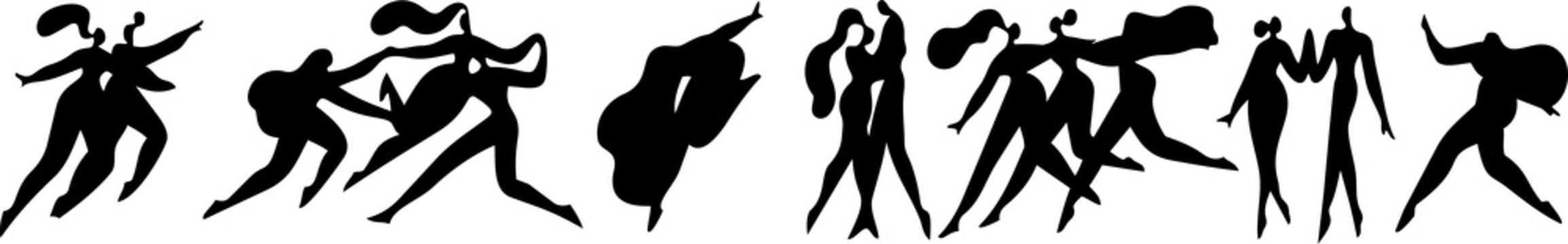 Abstract dynamic silhouettes of people in motion and dancing with dancing figure