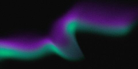 Naklejka premium Abstract glowing purple and green light wave on dark background, minimalist aurora gradient with grain