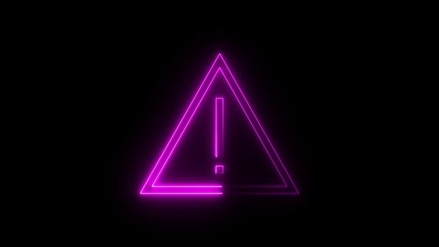 Neon warning attention icon, glowing neon danger risk warning with black background,graphic element, creating a modern futuristic visual on a dark black