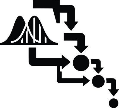 Statistical data analysis or probability distribution flowchart silhouette icon isolated on white background