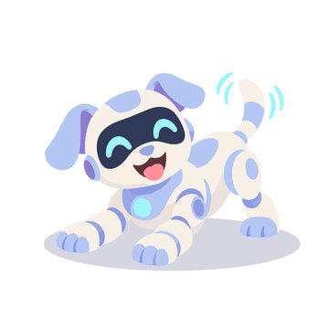 Cute Robot Showing Floating Holographic Screen with Sparkles Cartoon Illustration