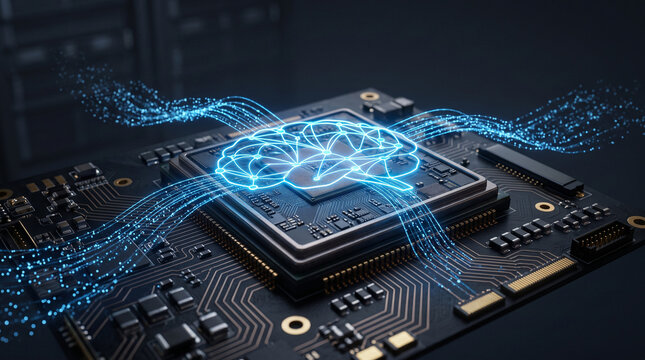 Cpu chip with neural network connections illustrating artificial