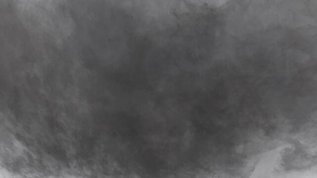 Diffuse monochromatic grey smoke and soft fog float in horizontal view across a dark atmospheric 3D motion canvas