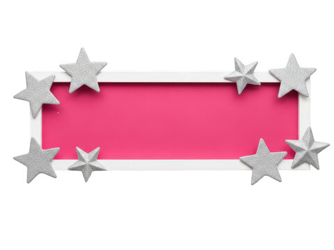 A pink rectangle with silver stars around it