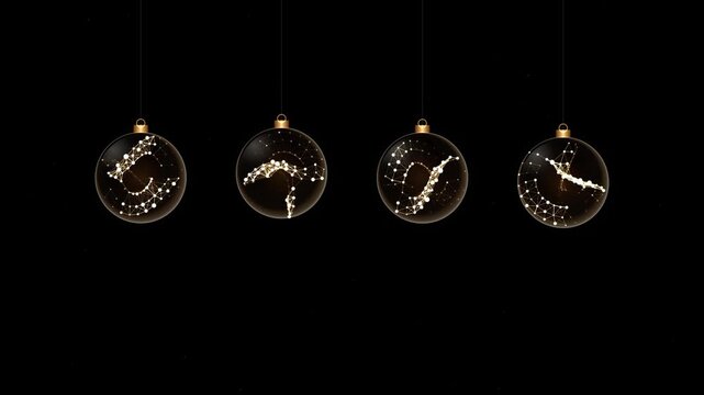 Animated christmas ornaments with glowing constellations and starry night patterns for holiday backgrounds