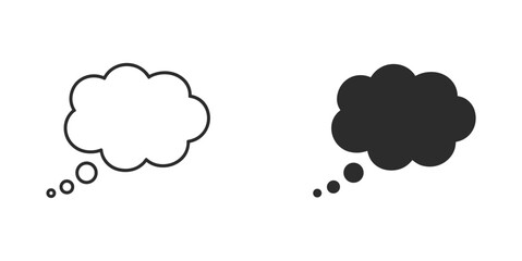 Obraz premium Thought Bubble Icons: A pair of stylized thought bubbles, one outlined in white and the other solid black, represent the abstract concept of thinking and contemplation.