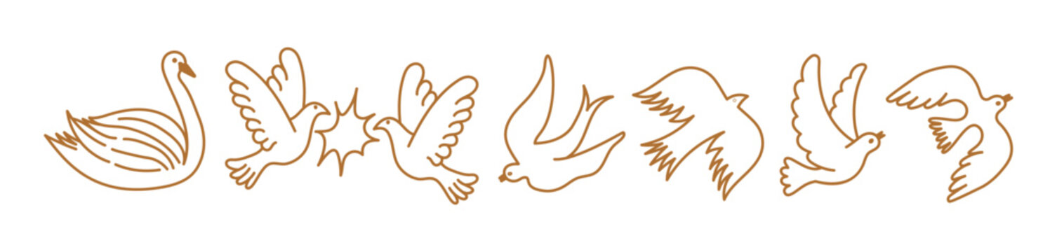 Hand Drawn Bird Vector Collection with Swans, Doves and Flying Birds in Elegant Organic Line Art for Wedding Invitations, Romantic Branding, Stationery, Packaging, Apparel and Decorative Design