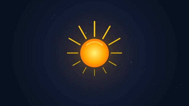 Minimalist yellow sun icon vector illustration on a dark blue background.