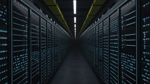 AI Factory GPU Rack Aisle Data Center Flythrough Seamless Loop