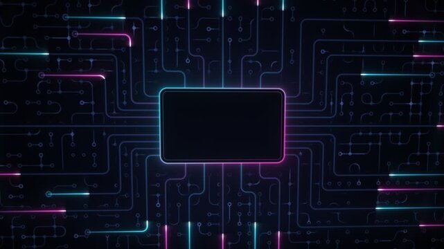 Neon Circuit Traces Pulsing Toward Sale Pad Seamless Loop