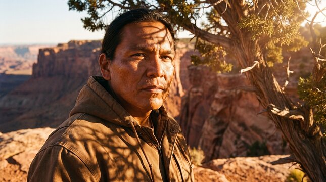 Epic Portrait of Indigenous Male with Harsh Branch Shadows