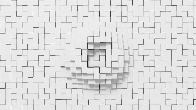 White Geometric Tile Mosaic Pattern with Black Outlines and Rippling 3D Wave Motion, Modern Abstract Background Loop