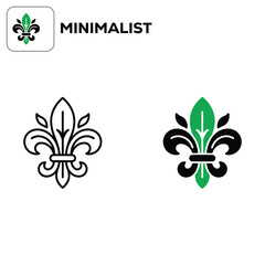 Fleur de lis symbol set in minimalist line art and flat green black styles for graphic branding © Ehtsham