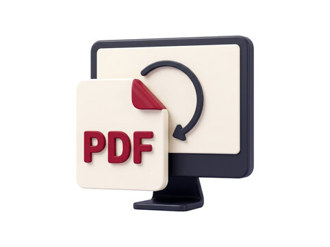 Digital PDF file document icon with desktop computer monitor
