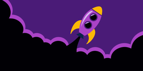 Fototapeta premium Minimalist Purple Rocket Launching In Space For Creative Business Growth Concepts And Tech Branding Design Assets