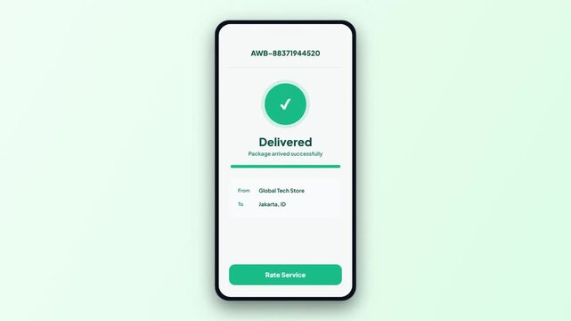 Package Delivered Successfully. Mobile Delivery Tracking. Ecommerce Order Complete. Smartphone Logistics UI. Green Screen Mockup. Delivery Rating App. Animated Mobile Interface