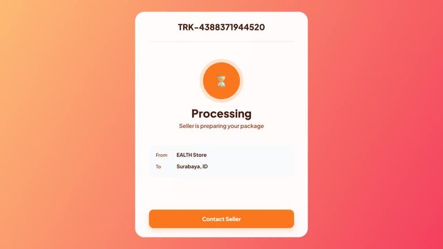 Package Processing Status. Seller Preparing Shipment. Ecommerce Order Tracking. Logistics Processing UI. Green Screen Mockup. Delivery Status Card. Animated Tracking Interface