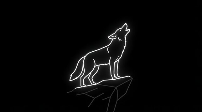Howling wolf silhouette on rock at night