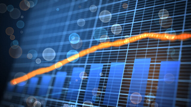 Abstract Curved Financial Data Grid with Upward Orange Trend