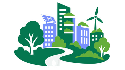 Sustainable city with solar panels and a wind turbine © Andrei
