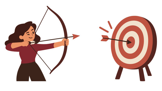 Woman archer shooting an arrow at a bullseye target