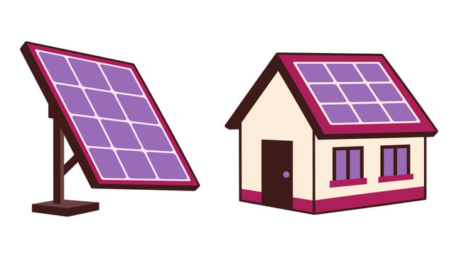 House with rooftop solar panels and a freestanding solar panel